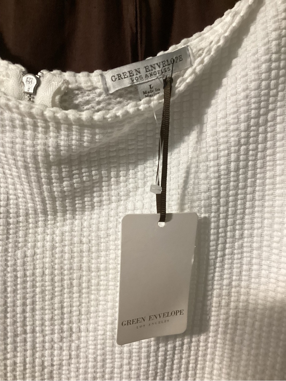 Green Envelope White Textured Waffle Knit Top